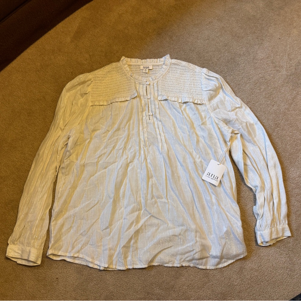 a.n.a Textured Cream Blouse with Button Detail
